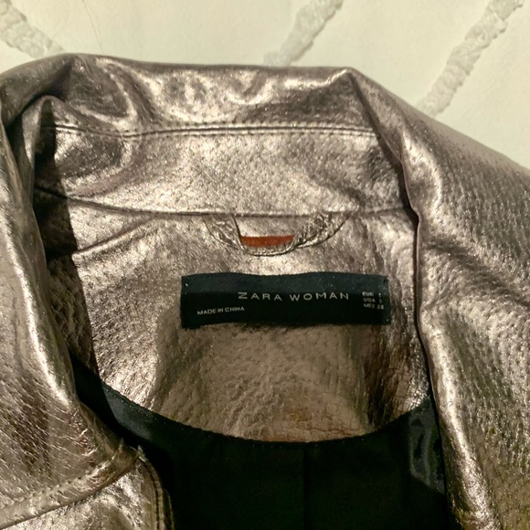 Zara Metallic Leather Biker Jacket - Copper Silver - Picture 4 of 5